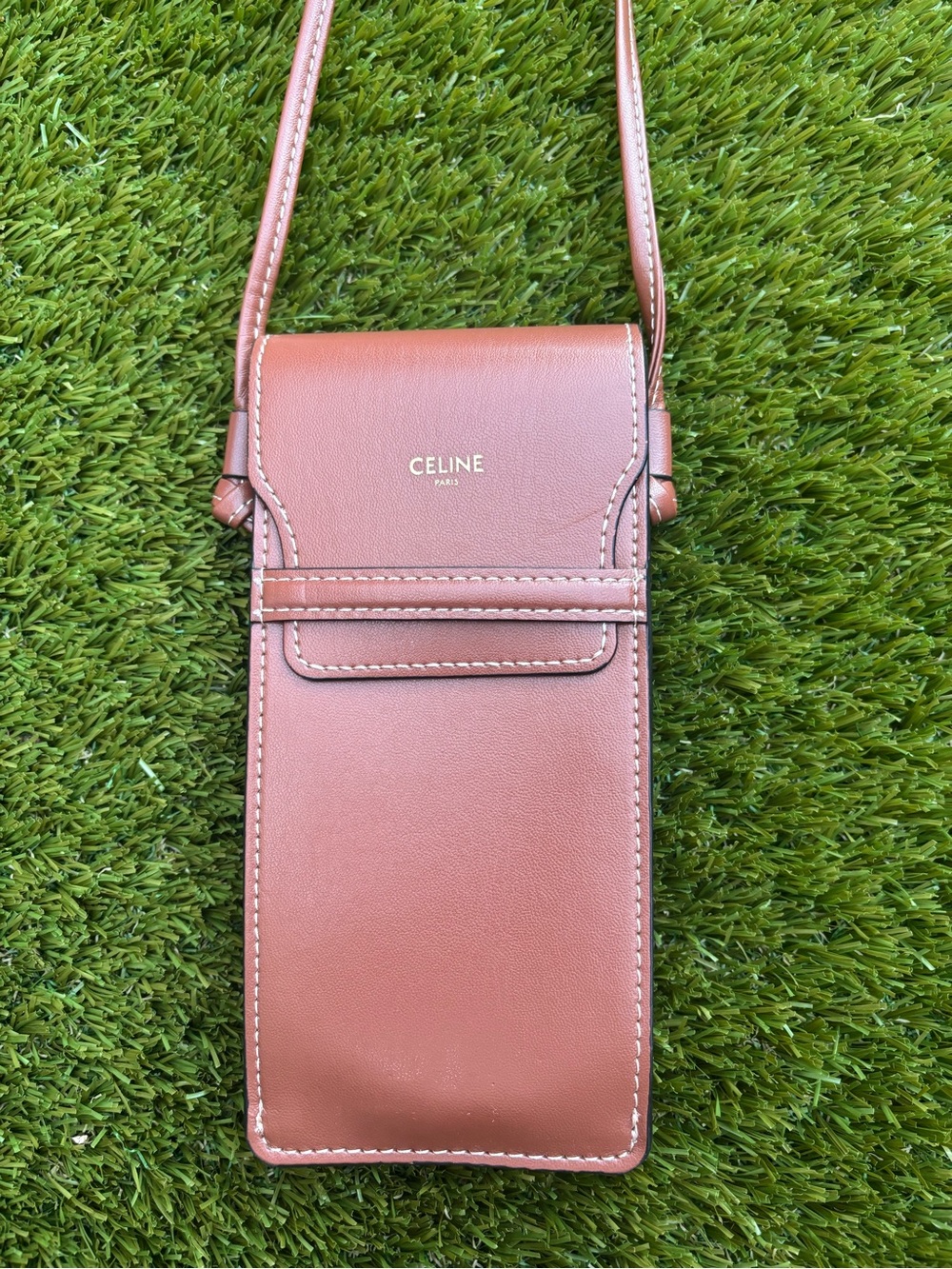 Celine Leather Crossbody Pouch in Warm Tan
